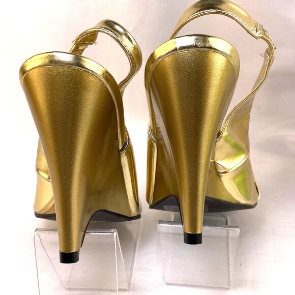 Db Dk Fashion Pump Women's Szes 7.5 4" Heel Slingback Peep Toe Gold Rhinestones - Picture 9 of 11